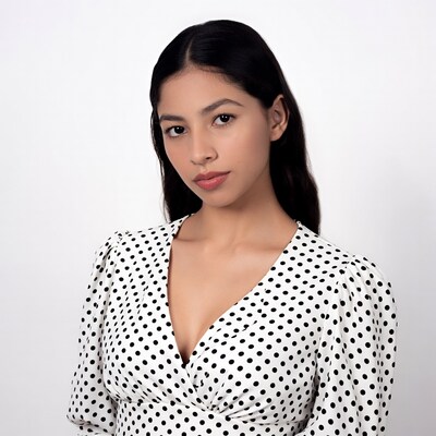 Woman in polka dot dress