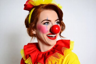 Woman in clown costume