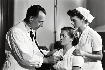 Doctor examining patient with nurse