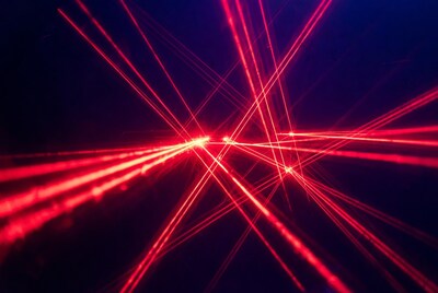 Red laser beams in dark space
