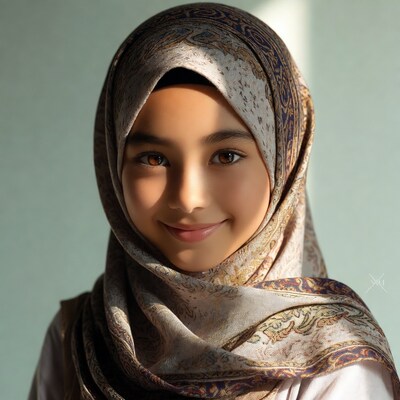 Young girl wearing patterned hijab