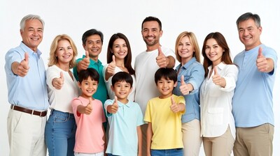 Diverse family giving thumbs up