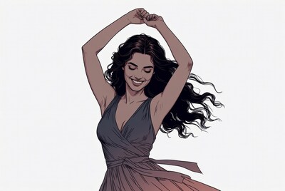 Woman dancing with arms raised