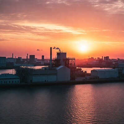 Industrial factory at sunset