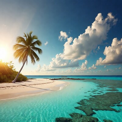 Tropical beach with palm tree