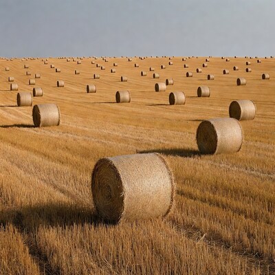 Hay bales in golden field
