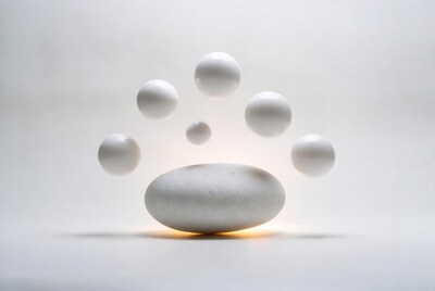 White stones floating above large rock