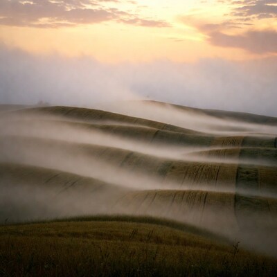 Foggy hills at sunrise