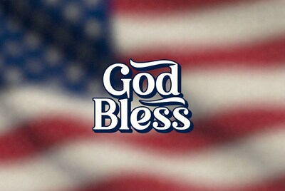 God Bless text on American flag