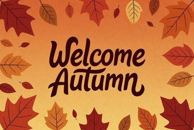 Welcome Autumn Text with Leaves