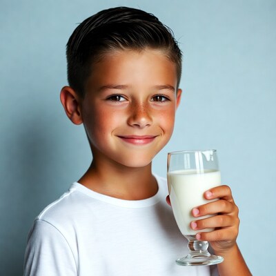 Boy holding glass of milk