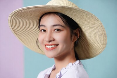 Asian woman wearing straw hat