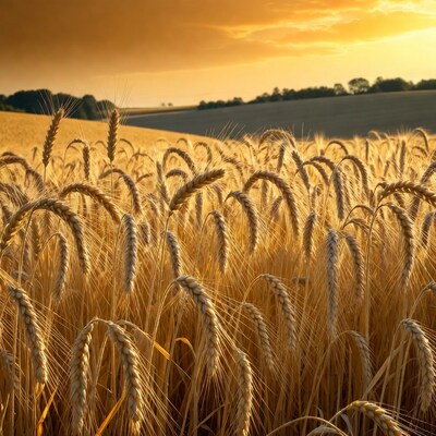 Golden wheat field at sunset