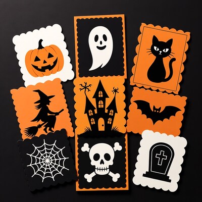Halloween paper cutouts with icons