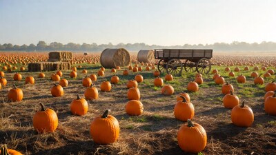 Pumpkin Patch with Wooden Wagon