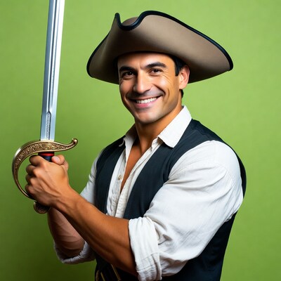 Smiling man with pirate sword