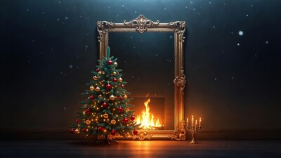 Christmas tree by ornate mirror
