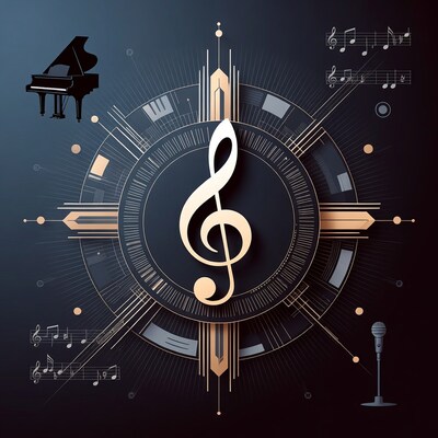 Musical notes with piano and microphone
