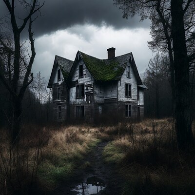 Abandoned house in dark forest