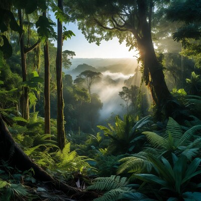 Sunlit Jungle Canopy with Mist