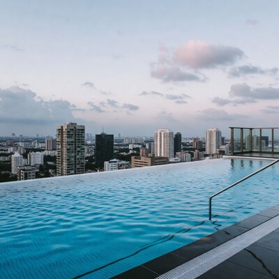 Infinity pool overlooking city skyline
