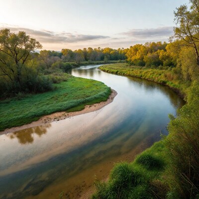 River winding through green forest