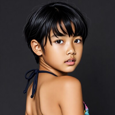 Young Asian girl with short black hair
