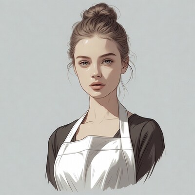 Young woman wearing white apron