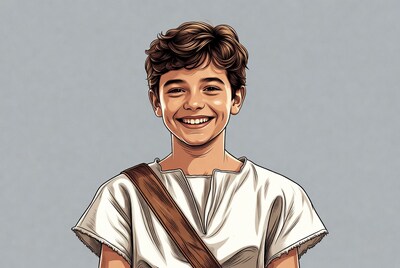 Smiling boy in white shirt