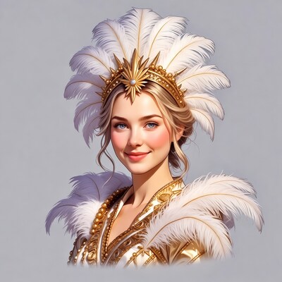 Woman in feathered headdress