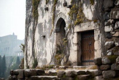 Ancient Stone Building with Wooden Door