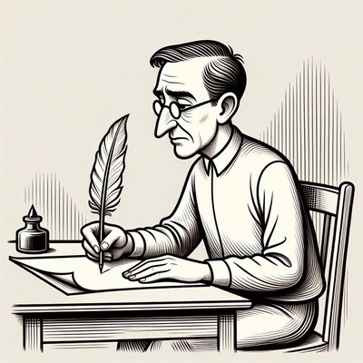 Man writing with quill pen