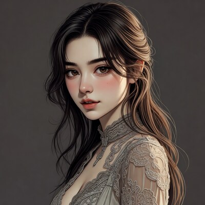 Young woman with long dark hair