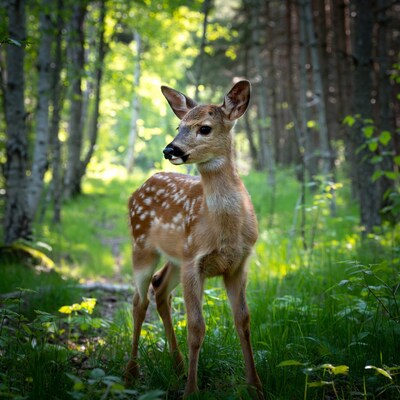 Young deer standing in forest
