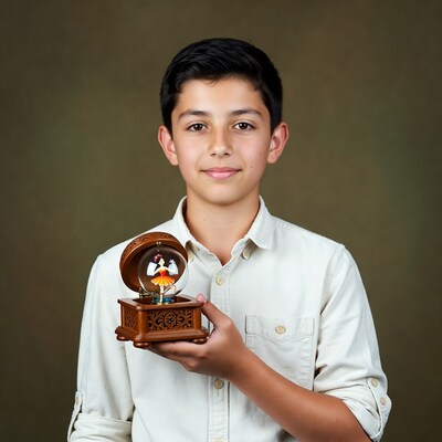 Boy holding music box