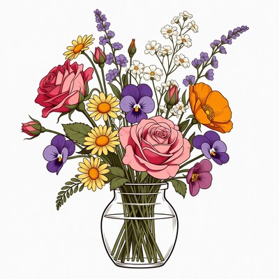 Colorful flower bouquet in vase