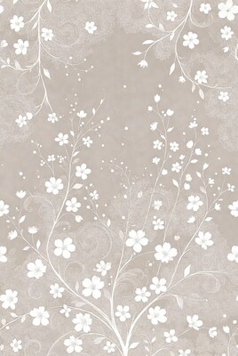 White floral pattern on beige background