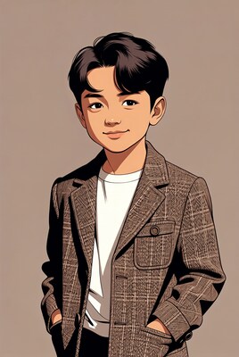 Young boy in plaid blazer