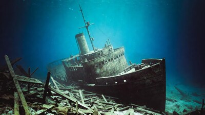 Sunken Shipwreck on Ocean Floor