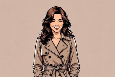 Smiling woman in trench coat