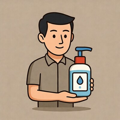 Man holding hand sanitizer bottle