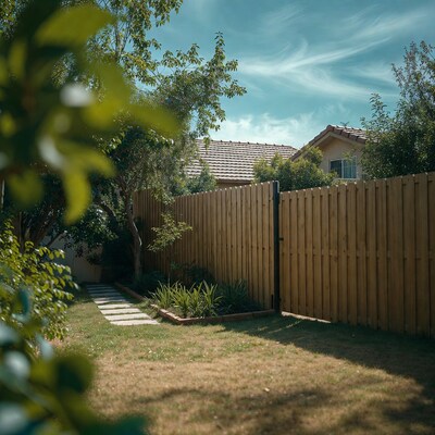 Wooden fence in backyard garden