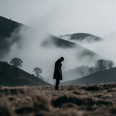 Man in foggy hills