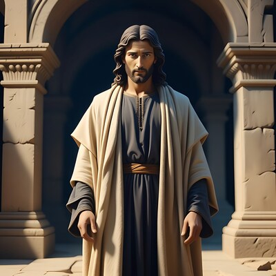 Jesus standing in stone archway
