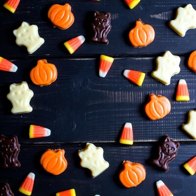 Halloween Candy on Dark Wood
