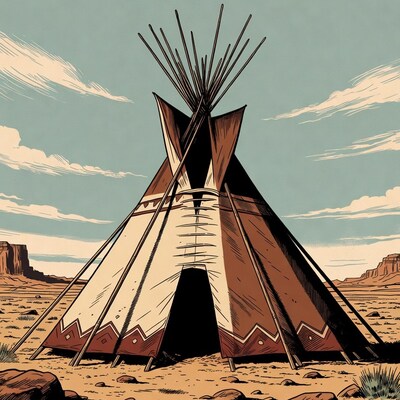 Teepee in desert landscape