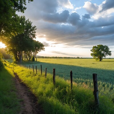 Rural landscape with fence and path