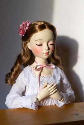 Doll with pink flower in hair