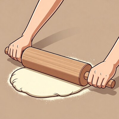 Hands rolling dough with rolling pin