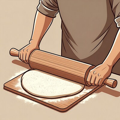 Person rolling dough with rolling pin